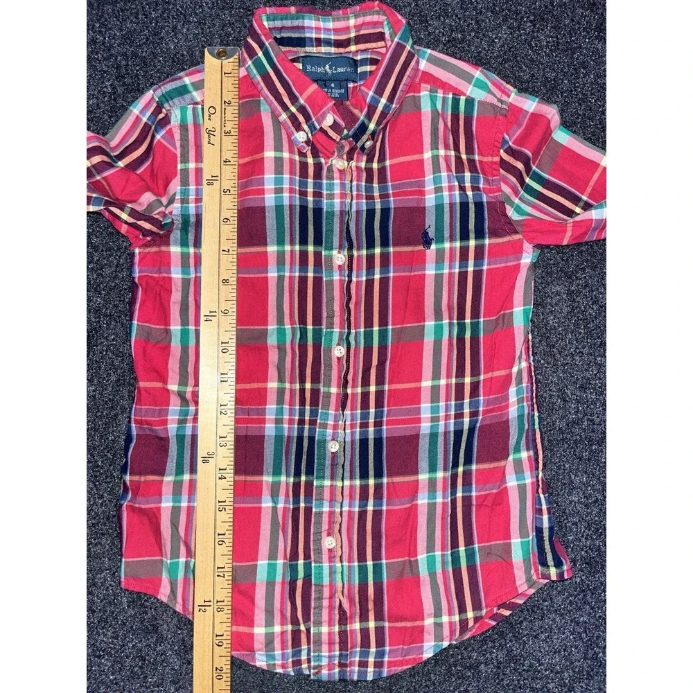 Boys‎ Ralph Lauren Long Sleeve Button Down Green/Red Plaid Shirt Size 6